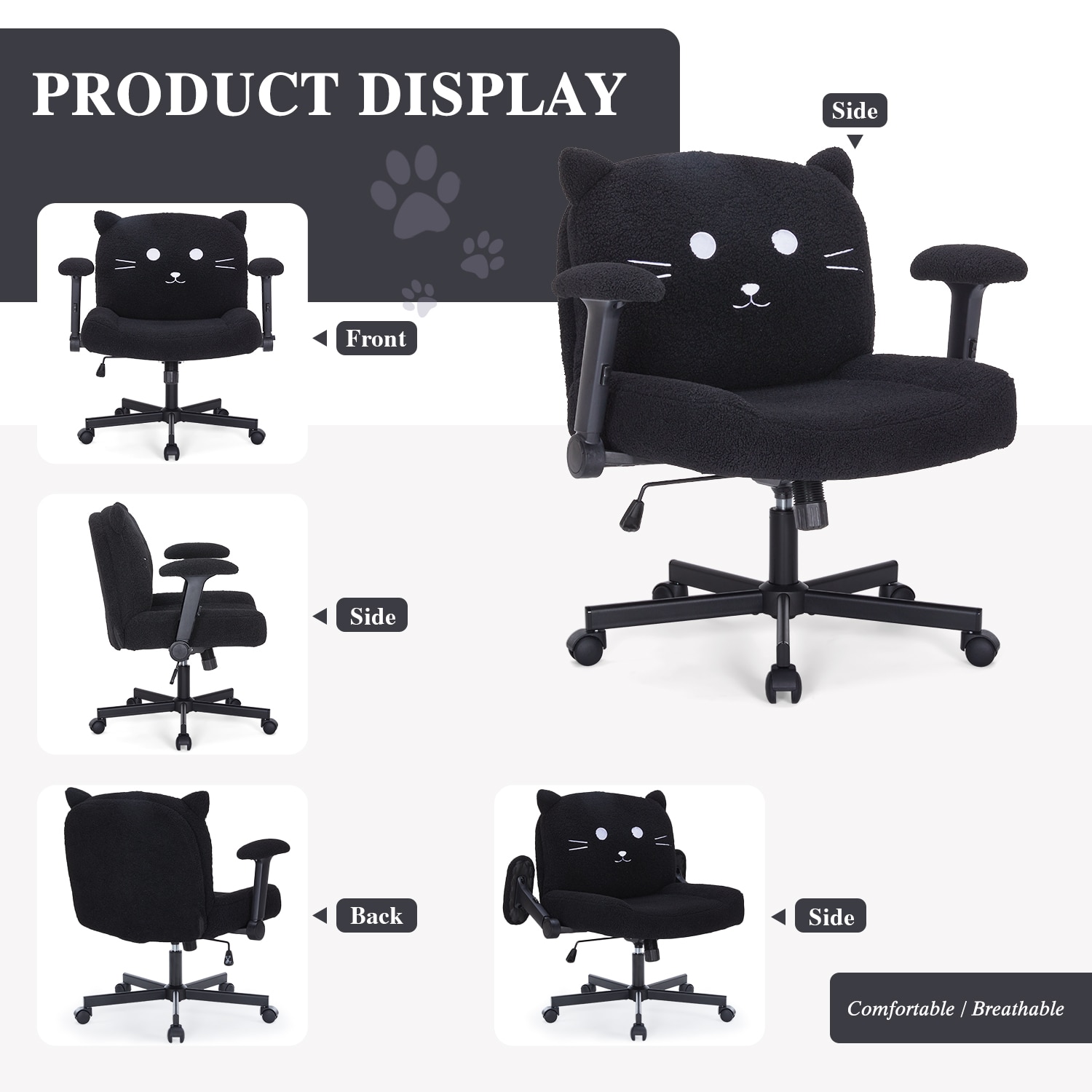 Cross Legged Office Chair With Wheels, Adjustable Wide Desk Seat_voghion.com